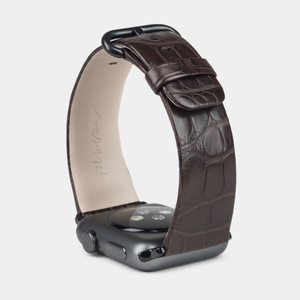 Ремешок для Apple Watch 44/45/46 mm из кожи крокодила, темно-коричневого цвета