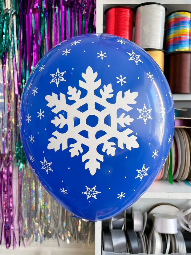 Шар Новый год снежинки, пастель синий №1 (БГ-17)