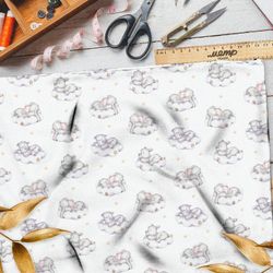 Ткань лен зверята на облаках