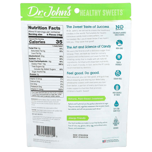Dr. John's Healthy Sweets, лимонные леденцы, с клетчаткой и витамином C, без сахара, 109 г (3,85 унции)