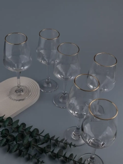 Набор бокалов для вина, 450 мл, 6 шт. с золотой каймой