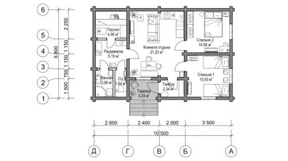 Проект Дома 71,4 кв. м из бруса Д-40
