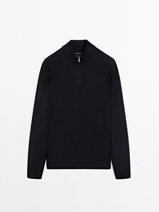 Massimo Dutti Свитер из 100% мериносовой шерсти с высоким воротником, темно-синий
