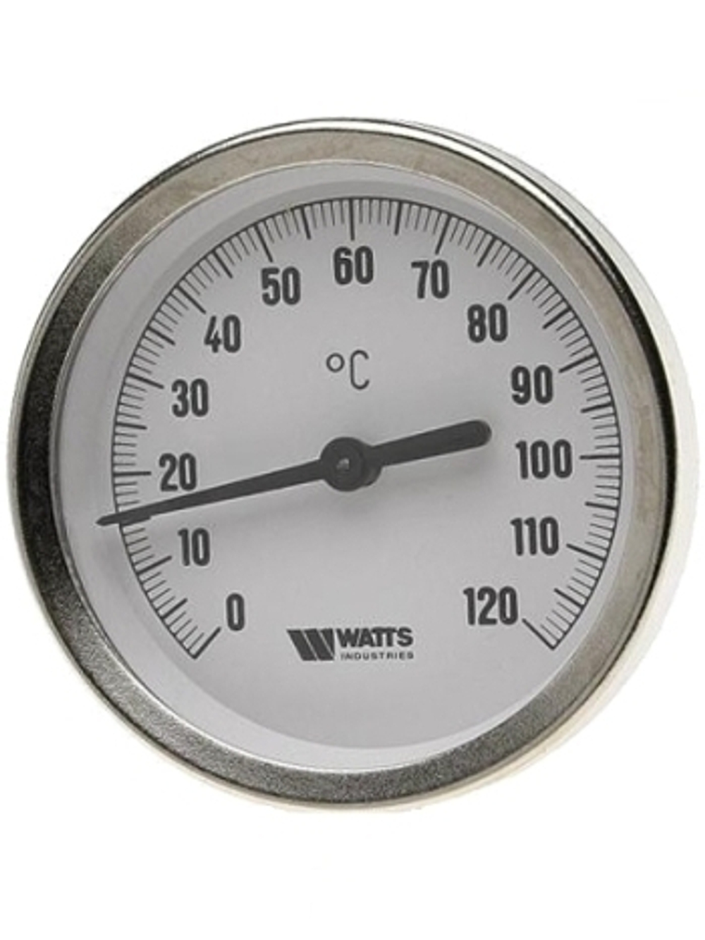 Термометр биметаллический аксиальный WATTS F+R801 OR - 1/2" (D-100 мм, шкала 0-120°C, гильза 75 мм)