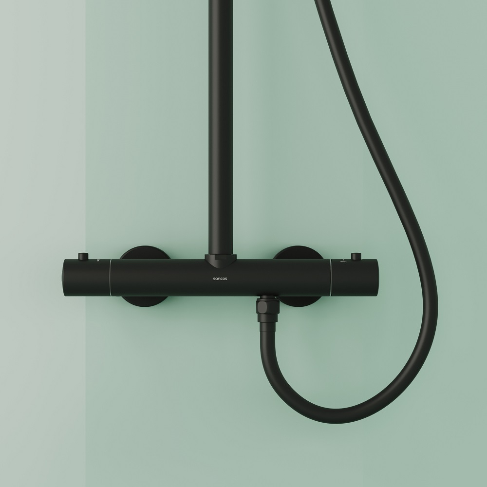 Душевая система Sancos Game с термостатом черный, арт.SC3002MB