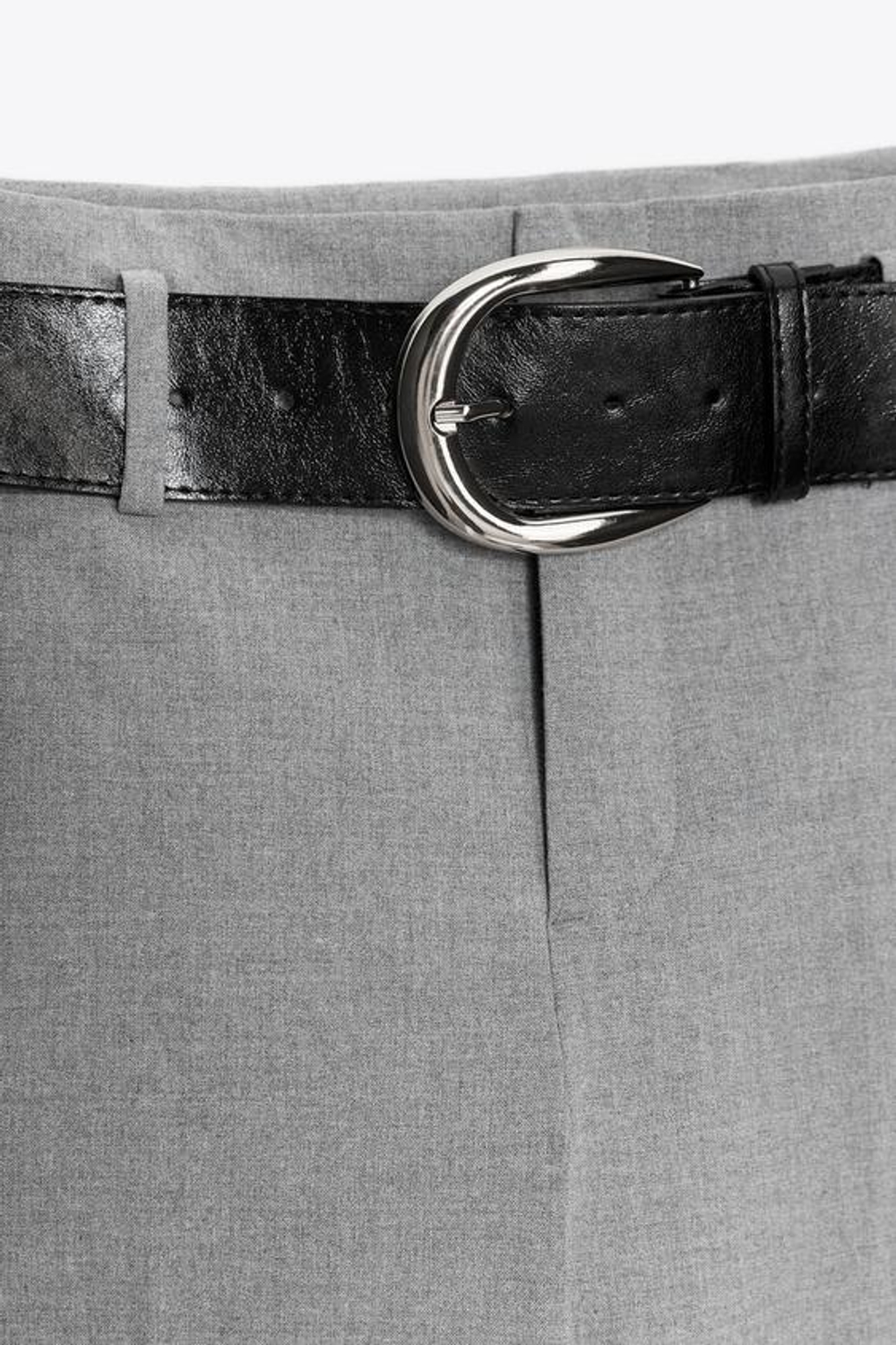 ZARA БРЮКИ СУЖЕННЫЕ С ПОЯСОМ, СЕРЫЙ