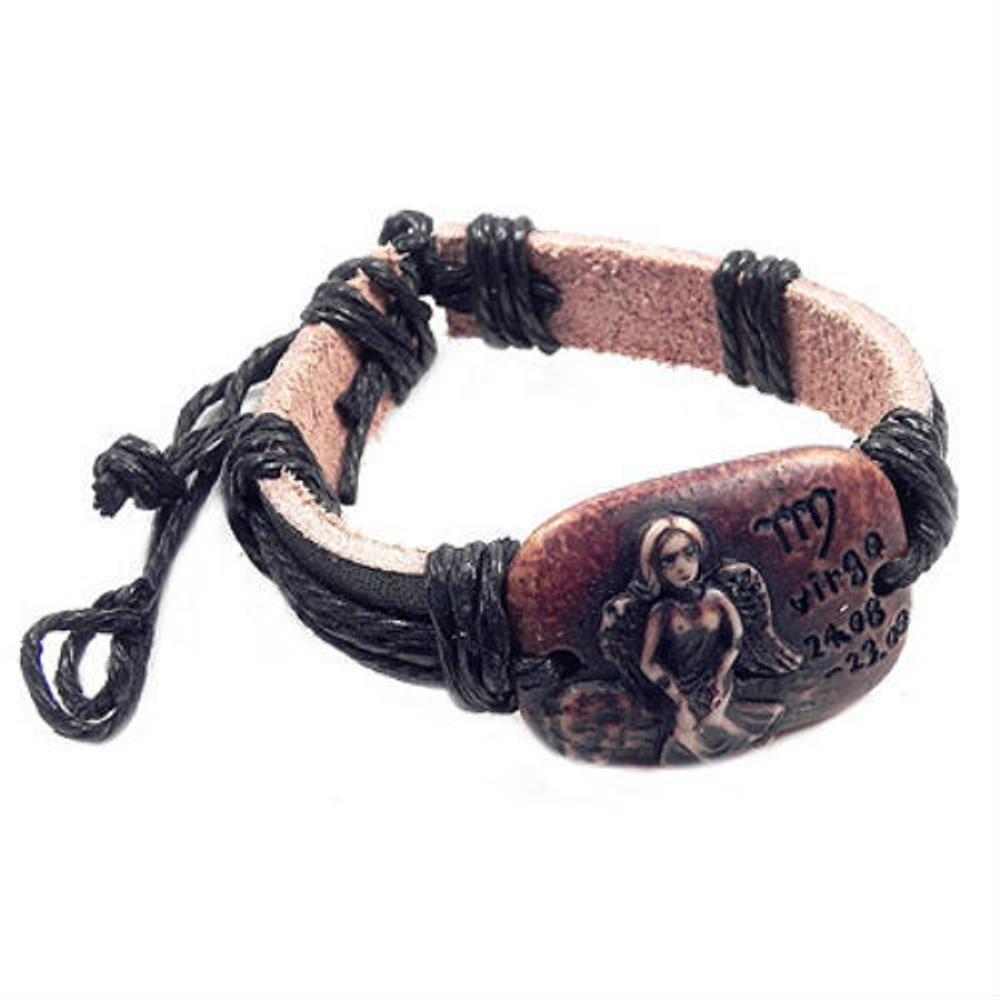 Браслет "Знак зодиака" кожа, керамика