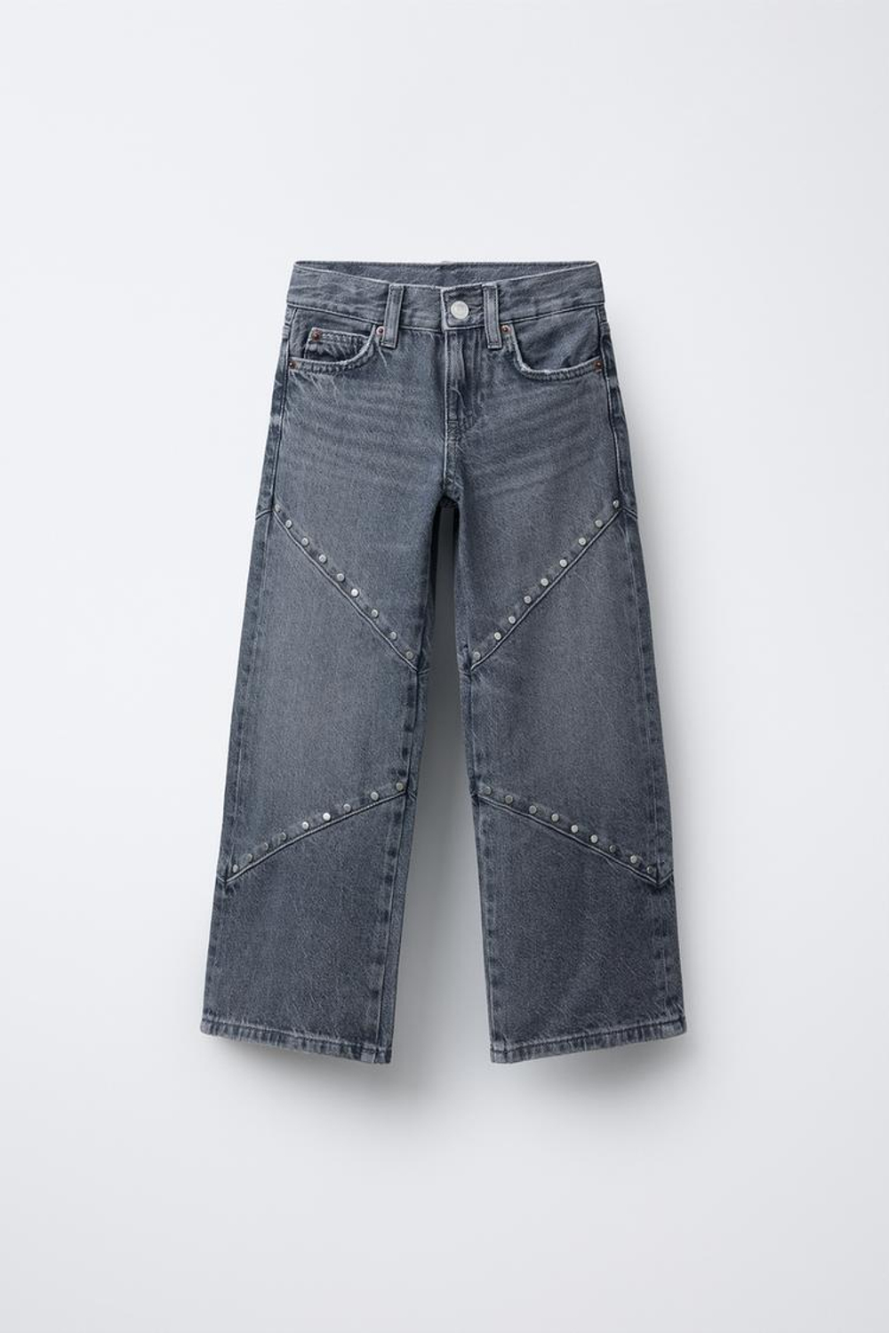 ZARA ДЖИНСЫ WIDE LEG С ЗАКЛЕПКАМИ, СЕРО-СИНИЙ