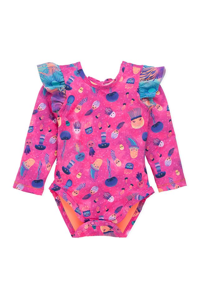 Яркий купальник с длинными рукавами и завязкой на спине