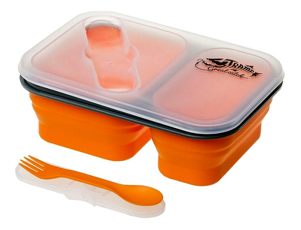 Контейнер силиконовый 2 отсека с ловилкой 900 мл (оранжевый) Tramp TRC-090-9111