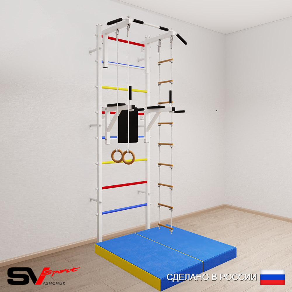 Шведская стенка Sv Sport 5784 (Турник стандарт/Брусья/Кольца/Лестница/Мат 1м)