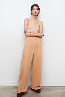 ZARA ТОП С ДЕТАЛЬЮ ИЗ ПРОЗРАЧНОЙ ТКАНИ В ТОН, ЦВЕТ РОЗОВОГО МЕЛА