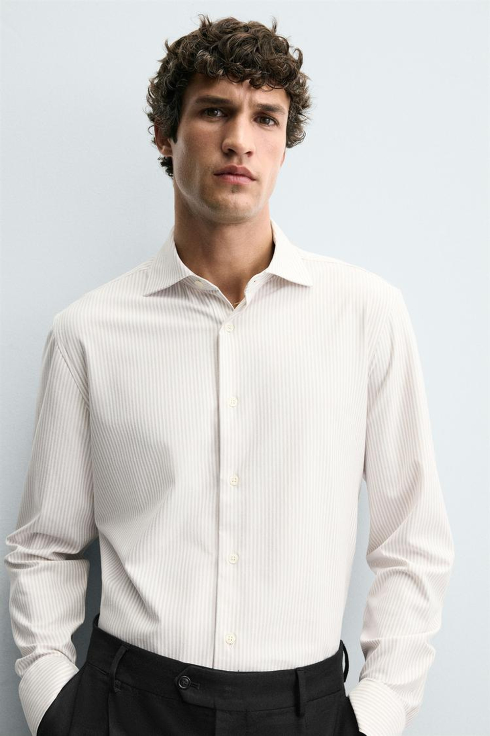 ZARA РУБАШКА REGULAR-FIT, ЭКРЮ/БЕЖЕВЫЙ