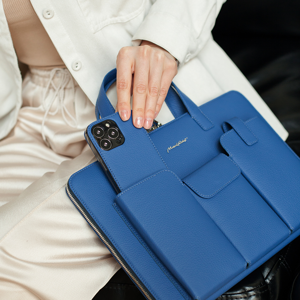 Чехол для iPhone 15 Pro Max из кожи теленка, ярко синего цвета