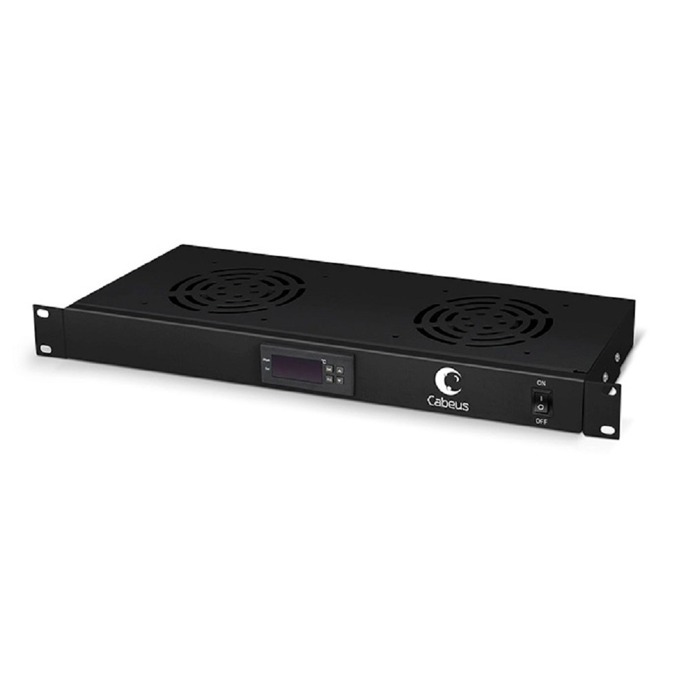 Вентиляторная панель Cabeus JG02-BK Модуль вентиляторный 19", глубина 170 mm, 2 вентилятора, с цифровым термодатчиком, цвет черный (RAL 9004)