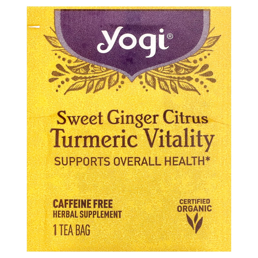 Yogi Tea, Vitality с куркумой, сладкий имбирь и цитрус, без кофеина, 16 чайных пакетиков, 32 г (1,12 унции)