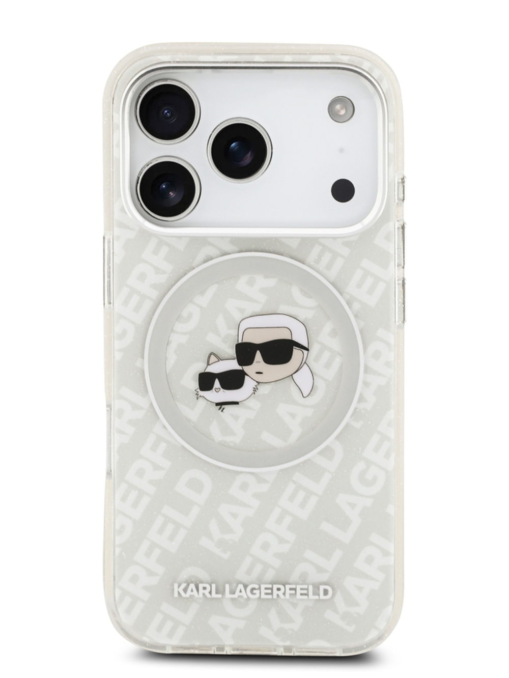 Lagerfeld для iPhone 17 Pro Max чехол IML NFT Karl&Choup Head on logo Metal Cam Hard Grey (MagSafe)