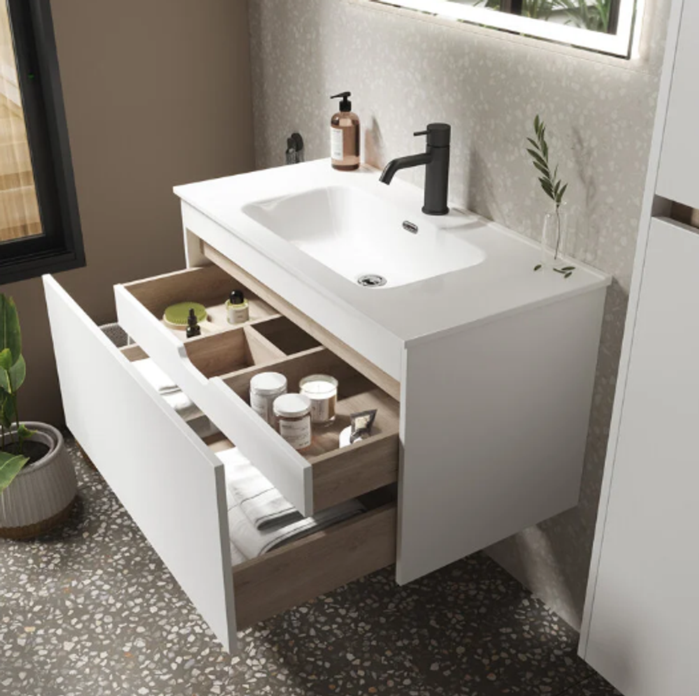 Тумба подвесная SANCOS Smart 1190х450х500, c двумя ящиками оснащенными доводчиками, белый глянец , арт. SM120-1W