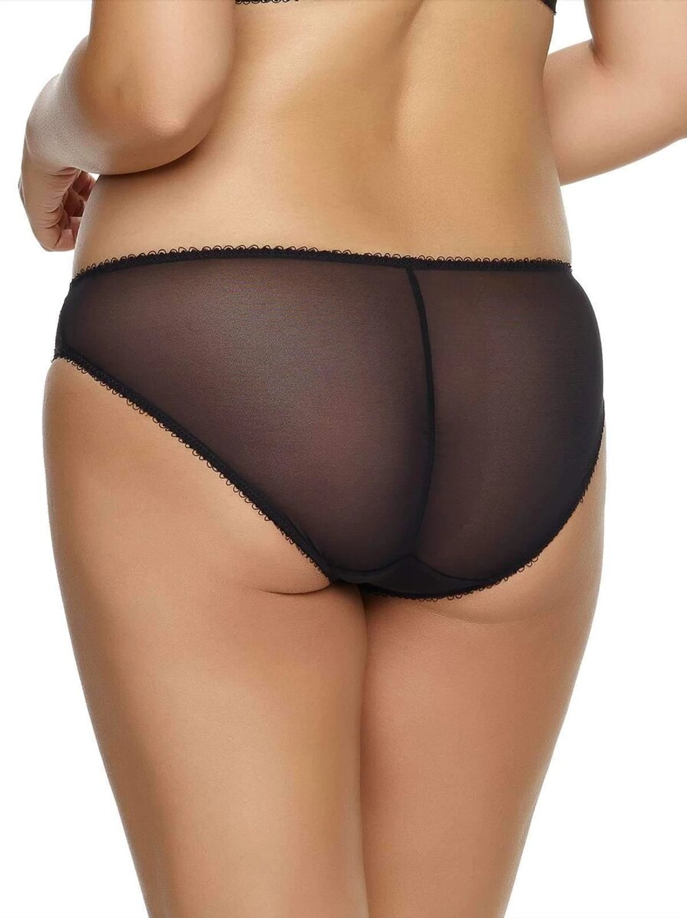 Трусики-бикини из полупрозрачного тюля и кружева (Размер: L) (Цвет: черный с бежевым)