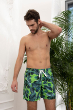 Летние мужские пляжные шорты с листиками (Размер: L) (Цвет: зеленый)