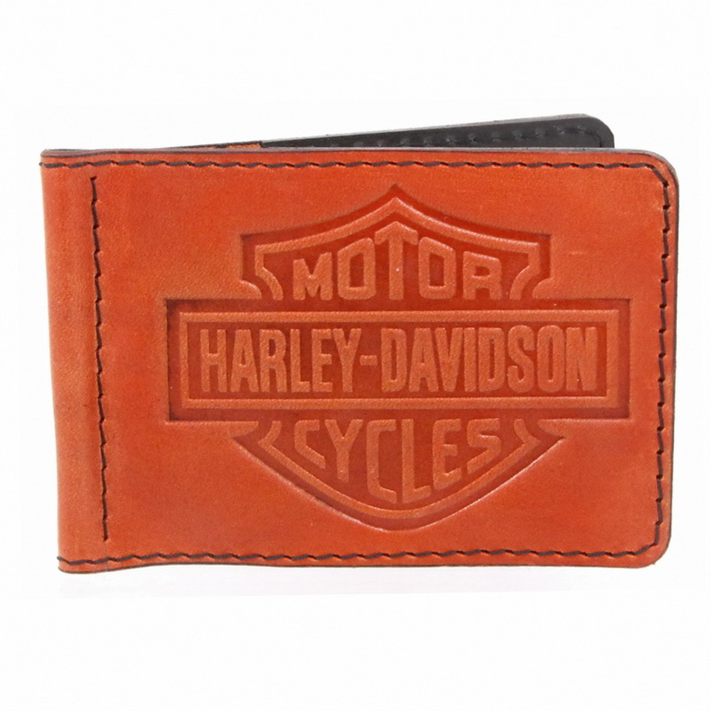 Зажим для денег с тиснением Harley Davidson (коричневый ) (1)