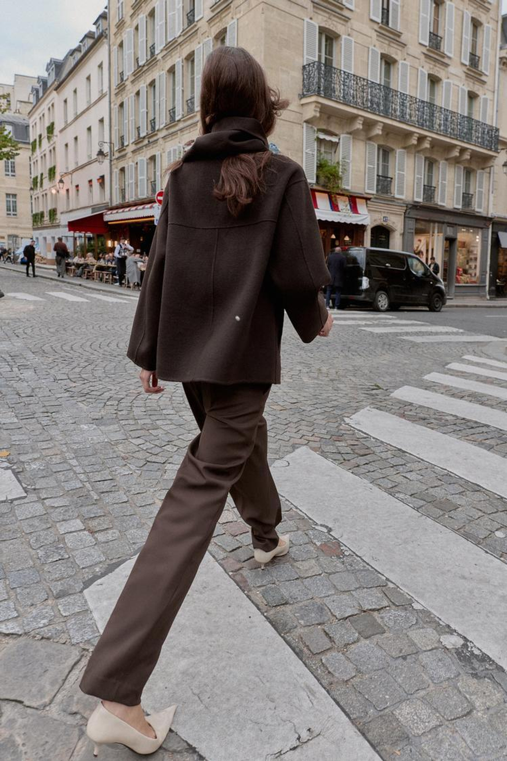 ZARA КОРОТКОЕ ПАЛЬТО ИЗ СМЕСОВОЙ ШЕРСТИ С ШАРФОМ, КОРИЧНЕВЫЙ