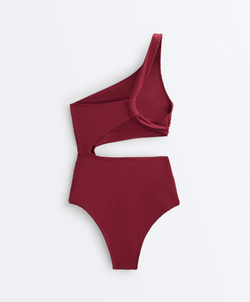 OYSHO Асимметричный купальник с жаккардовым узором, сливовый