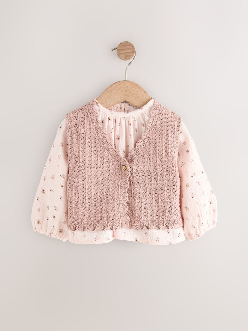 Жилет вязаный и блуза в комплекте для девочки Next E25-150, Розовый