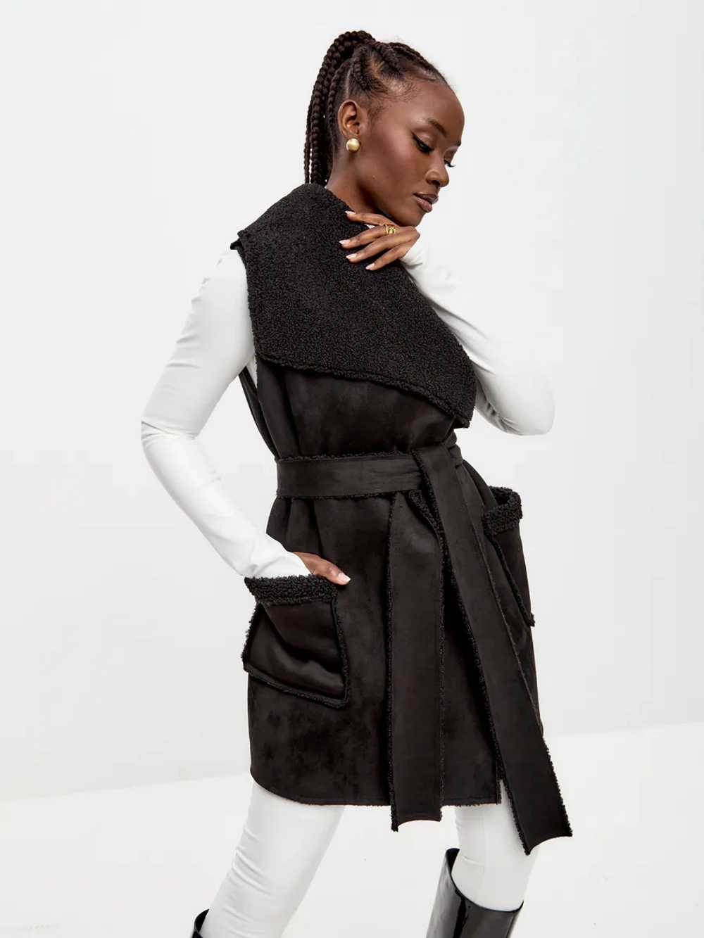 Жилет утепленный меховой оверсайз демисезонный