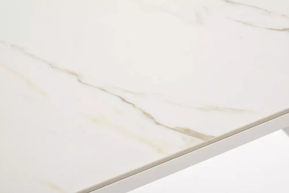 "Меркурий" стол интерьерный раздвижной обеденный из керамики, цвет белый глянцевый