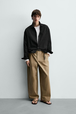 ZARA БРЮКИ WIDE FIT СО СКЛАДКАМИ, БЕЖЕВЫЙ