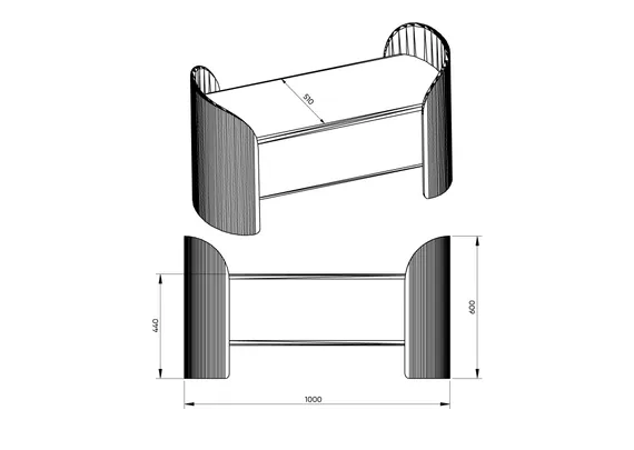 Банкетка Lagom 2 100 см (молочный, натуральный дуб)
