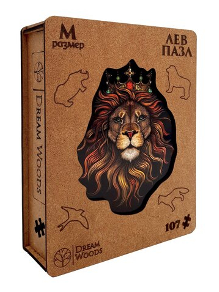 Пазлы деревянные 107 элементов 260*200мм "Лев"