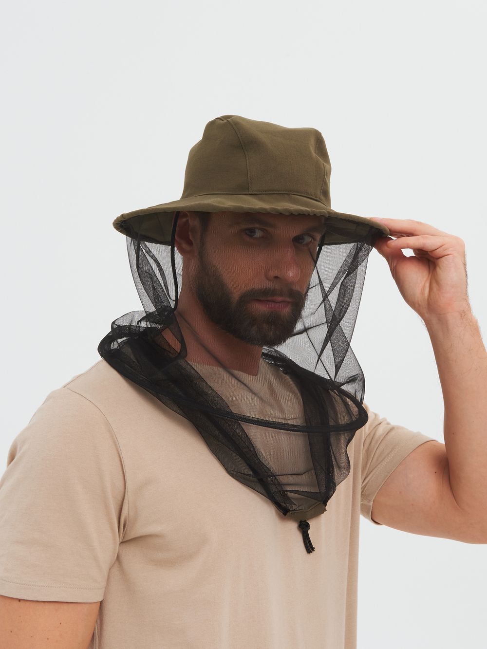 Панама-накомарник с кольцом Антигнус ткань Смесовая цвет Хаки