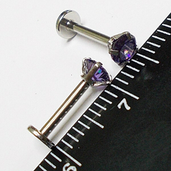 Пирсинг. Лабрета интернал для пирсинга губы 8мм с фиолетовым кристаллом 4мм. Медицинская сталь.