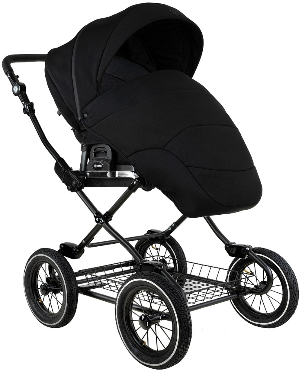 Детская коляска Roan Bass Next Classic d12 2.0 3 в 1 с автокреслом Tutis Elo Lux EduSky Black BNC/85/2 Caviar/Black/руч.Cappuccino