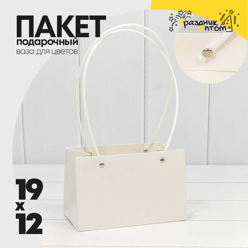 Пакет подарочный 19х12х10.5см Ваза для цветов (Белый)