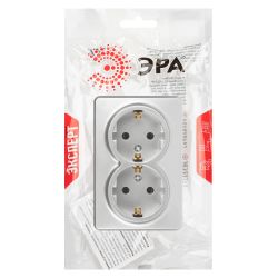 Розетка ЭРА Эксперт 11-2205-03 двойная с заземлением 2х2P+E Schuko IP20 16A-250В ОУ алюминий | Эра Эксперт