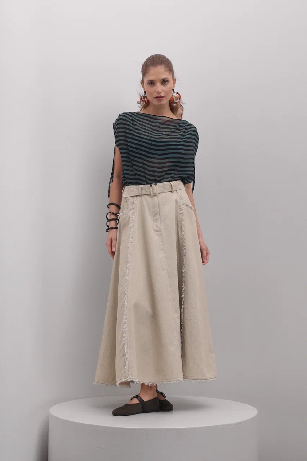 Юбка джинсовая А-силуэта миди