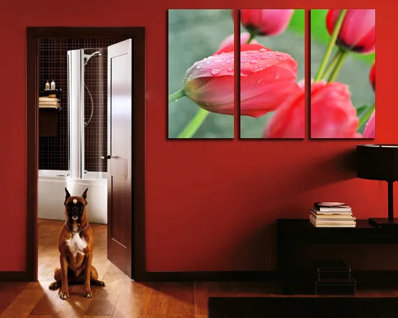 Модульная картина "Розовые тюльпаны"