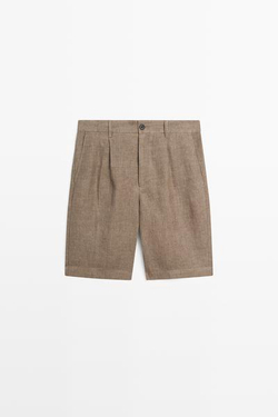 Massimo Dutti Бермуды из 100% льна с вытачками, хаки