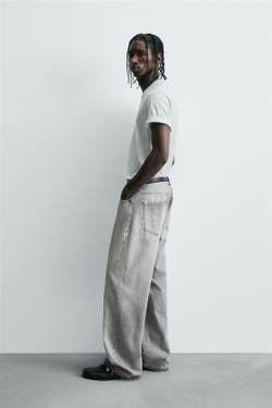 ZARA ДЖИНСЫ СВОБОДНОГО КРОЯ С БРЫЗГАМИ, СЕРЫЙ