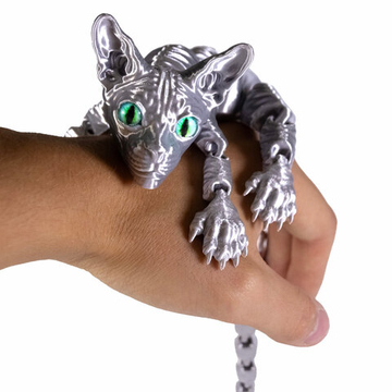 Подвижный кот Сфинкс, игрушка антистресс, светлый металлик