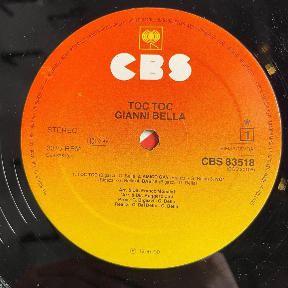 Винтажная виниловая пластинка LP Gianni Bella Toc Toc (Holland 1979)