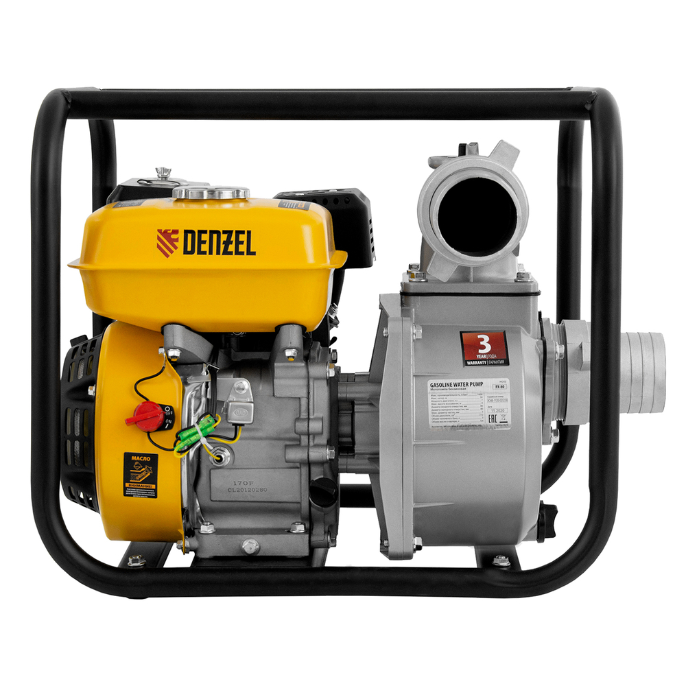 Мотопомпа бензиновая для чистой воды PX-80, 7 л.с, 3", 1000 л/мин, глубина 8 м, напор 30 м Denzel