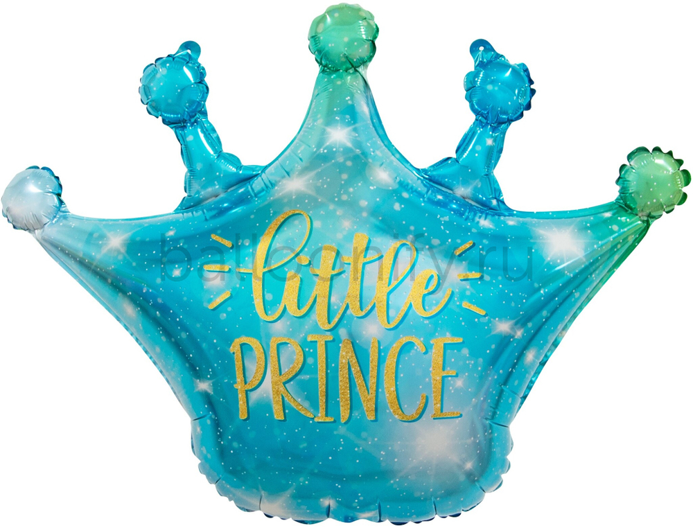 Шар (30''/76 см) Фигура, Корона, Маленький Принц (искорки звезд), Голубой, Градиент, 1 шт.