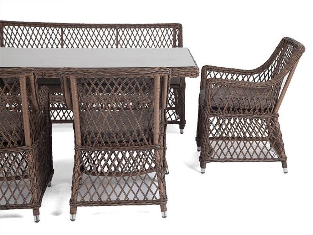 "Катания" обеденная группа плетеная на 6 персон, цвет коричневый