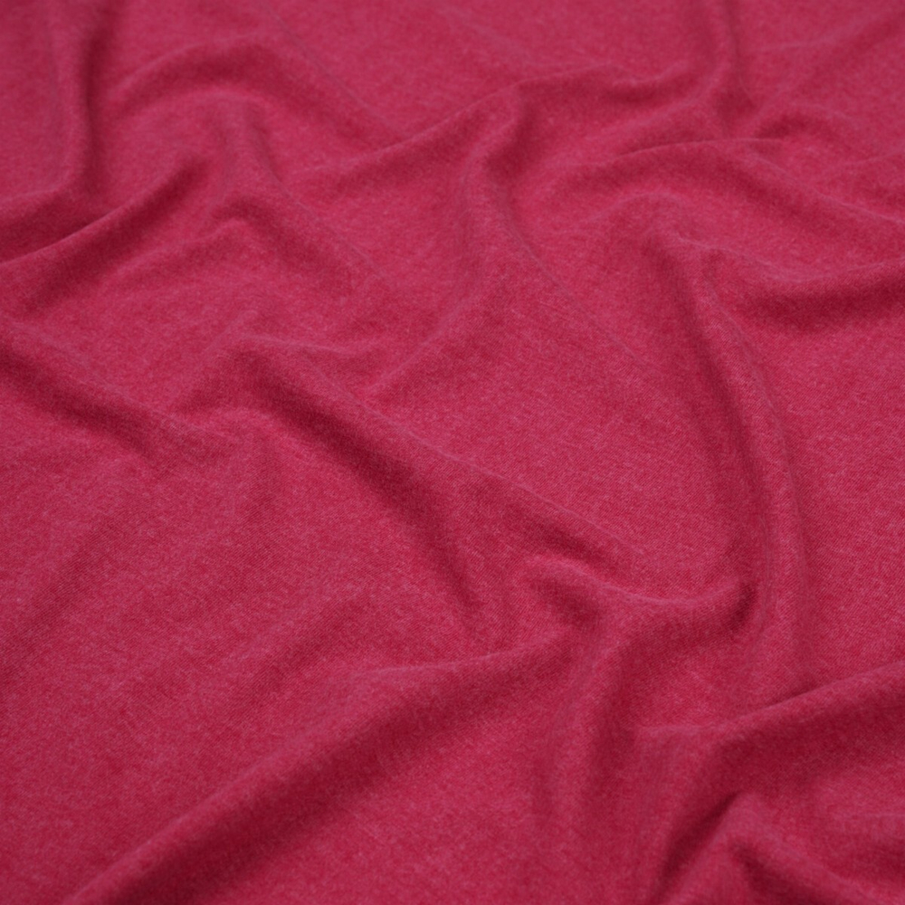Кулирная гладь, 46% ПЭ, 46% Хлопок, 8% ПУ(эластан), 185 гр/м2, меланж т.малиновый (0196)