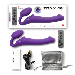 Гибкий страпон Strap-on-me с вибрацией, с 3-мя моторами, фиолетовый, размер M
