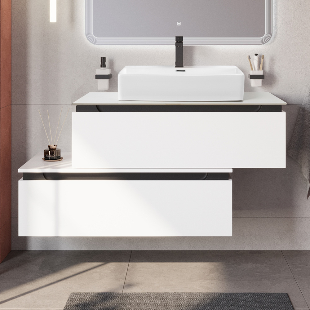 Мебель для ванной со столешницей и накладной раковиной Cezares SLIDER 100 Bianco Opaco SLIDER-1000-1C-SO-BO